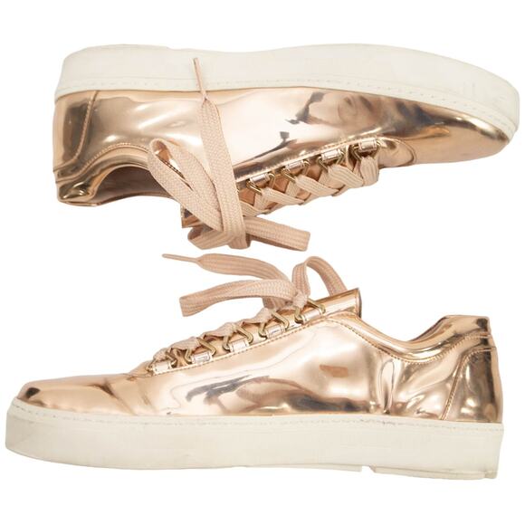 Stuart Weitzman Rose Gold Patent Leather Gaming Sneakers Size 8.5 - Picture 6 of 12